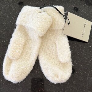 NWT AllSaints Cream Fuzzy Mittens